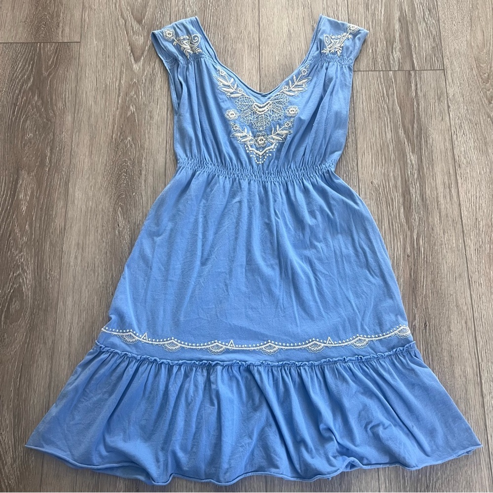 Johnny Was Light Blue Embroidered Julien Tier Dress NWT - Picture 5 of 10